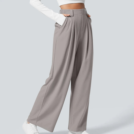 High Waisted Pocket Wide Leg Waffle Work Pants