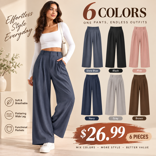 High Waisted Pocket Wide Leg Waffle Work Pants